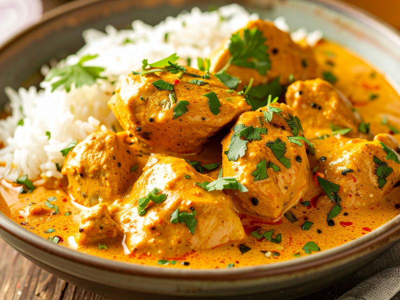 Pakistani chicken tikka rice bowl with vegetables and flavorful spices