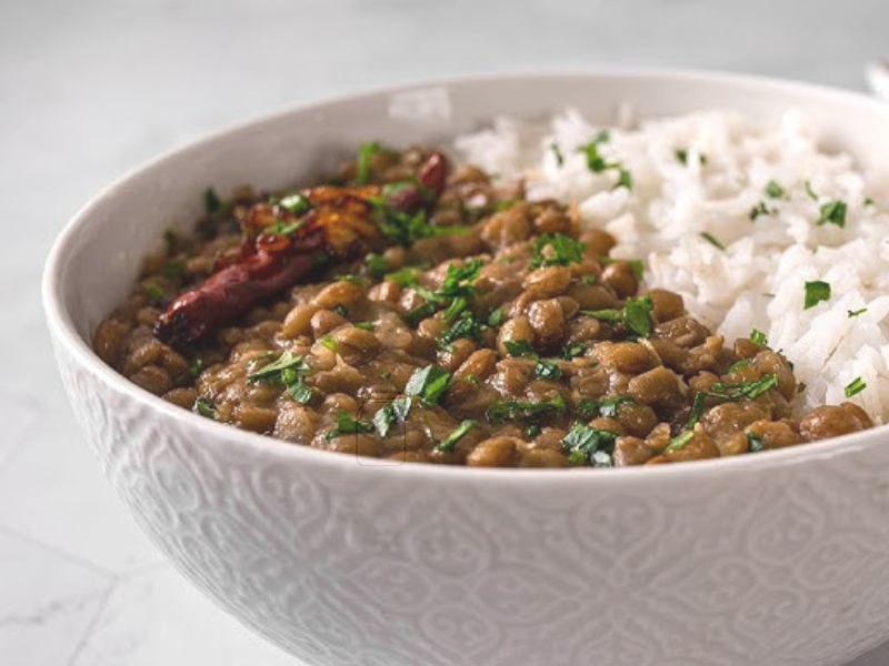 Masoor daal served with brown rice
